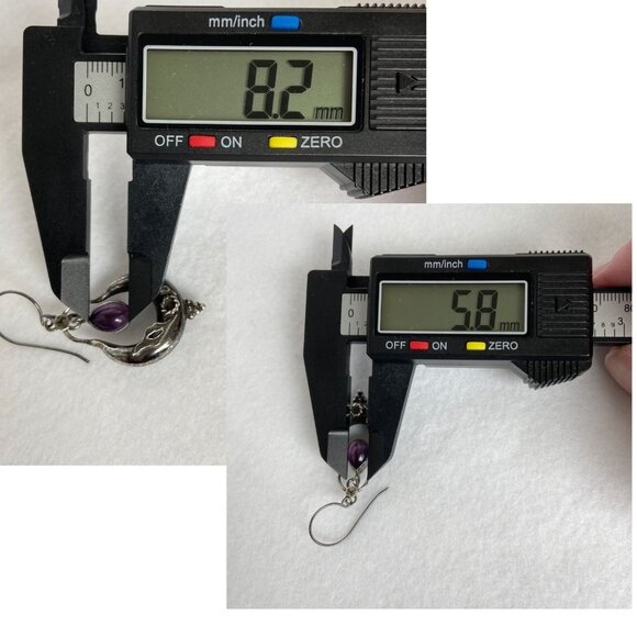 VTG Oxidized Sterling Silver 925 1.86" Amethyst Cabochon Dangle Drop Earrings - Picture 9 of 16